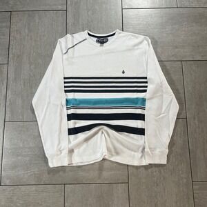 Volcom Mens Thermal Waffle Knit Long Sleeve Striped Shirt White XL LS0168